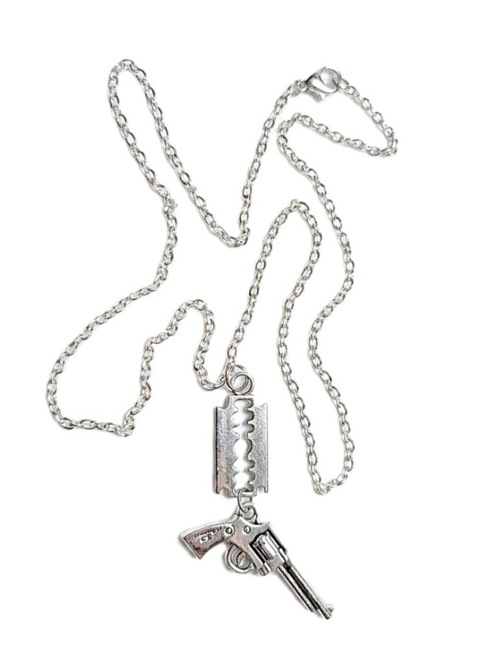 Punk Pendant Necklace  - Gun & Razor Blade Charms